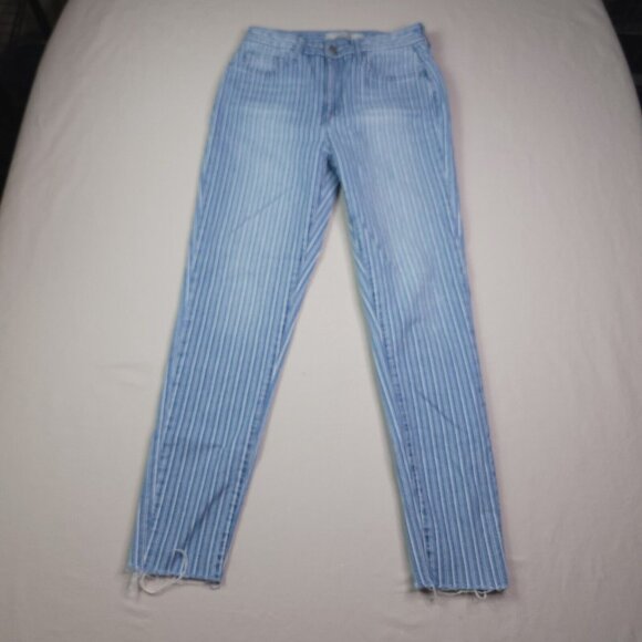 Joes Jeans Womens High-Rise Skinny 27 Distressed Hem Striped Blue Stretch - Picture 3 of 8